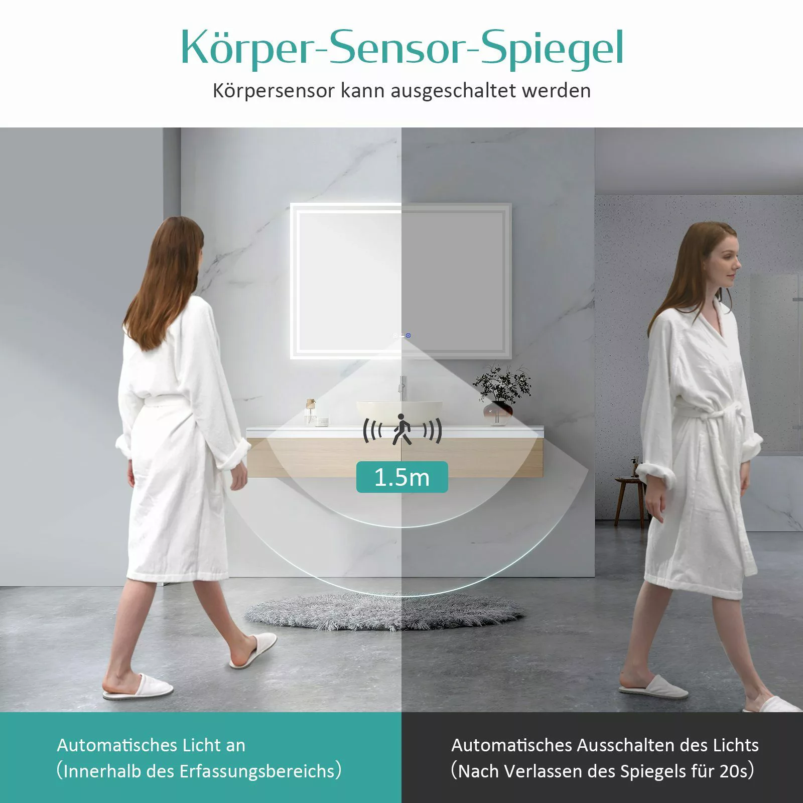 EMKE Badspiegel LED Bewegungssensor 6500K Wandspiegel günstig online kaufen