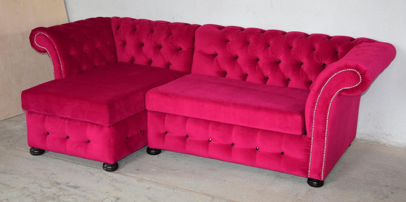 Xlmoebel Ecksofa Rosa Textil Ecksofa im Design Chesterfield-Stil - Eckcouch günstig online kaufen