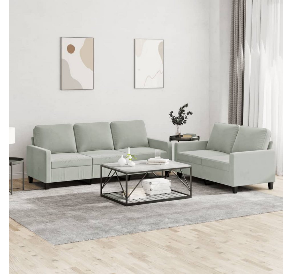 vidaXL Sofa Sofagarnitur Set mit Kissen Samt, 2-tlg., Hellgrau günstig online kaufen