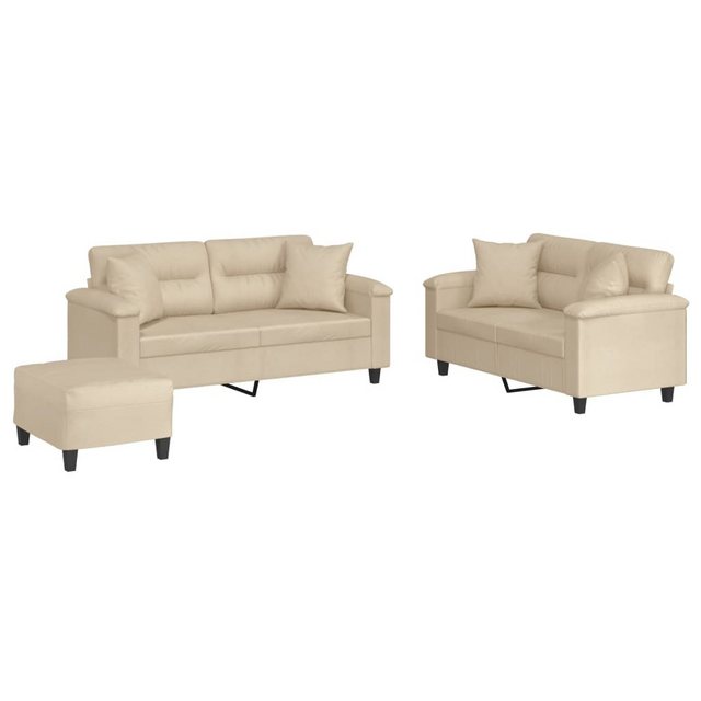 vidaXL Sofa Sofagarnitur Set mit Kissen Mikrofasergewebe, 3-tlg., Creme günstig online kaufen