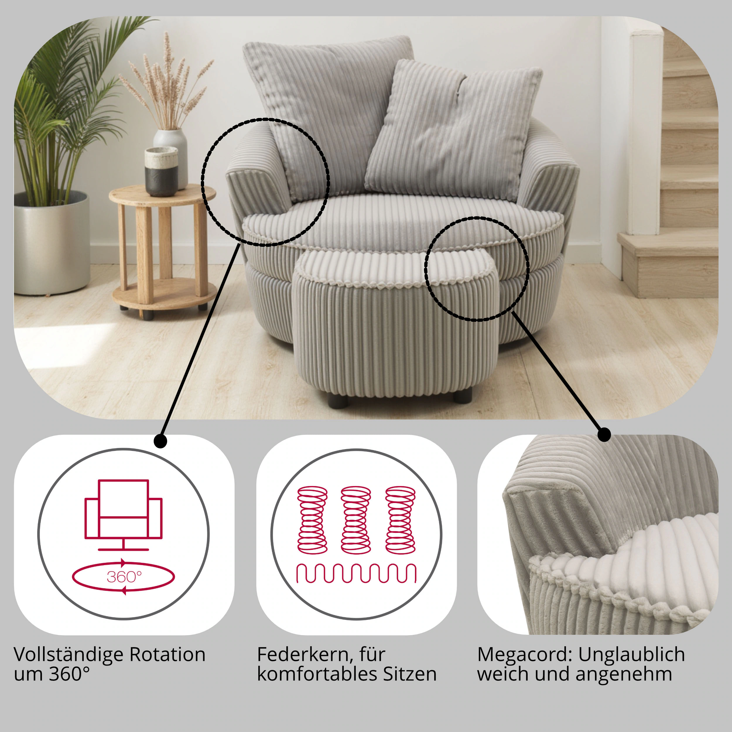 INOSIGN Drehsessel "AMECA, Love Seat XXL, Lese-Sessel, Big-Sessel 122 x 126 günstig online kaufen