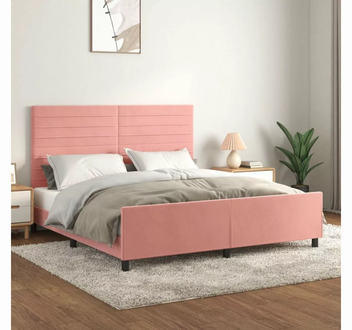 vidaXL Bettgestell Bettgestell mit Kopfteil Rosa 160x200 cm Samt Bett Bettg günstig online kaufen