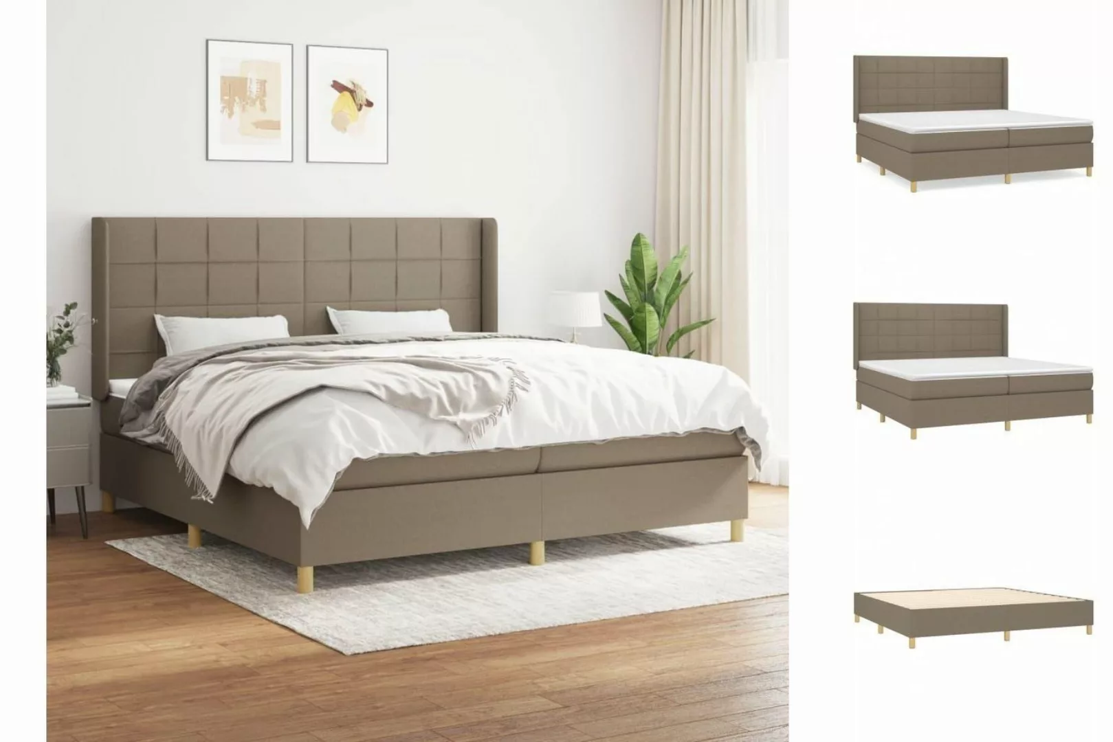 vidaXL Bettgestell Boxspringbett mit Matratze Taupe 200x200 cm Stoff Bett B günstig online kaufen