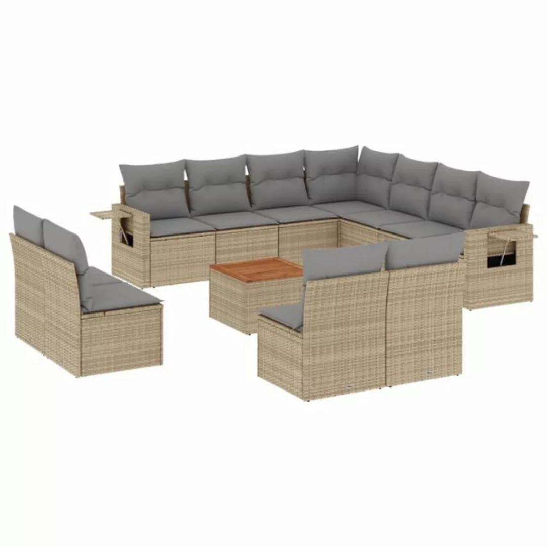 vidaXL Loungesofa 12-tlg. Garten-Sofagarnitur mit Kissen Beige Poly Rattan, günstig online kaufen