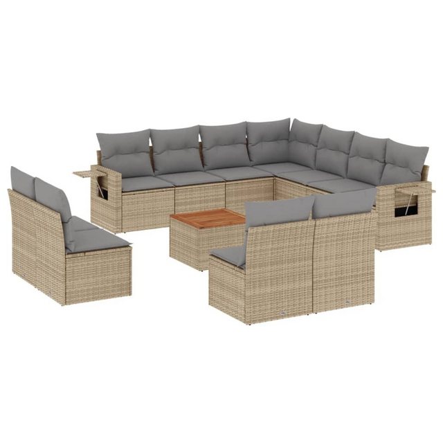 vidaXL Sofaelement 12-tlg. Garten-Sofagarnitur mit Kissen Beige Poly Rattan günstig online kaufen