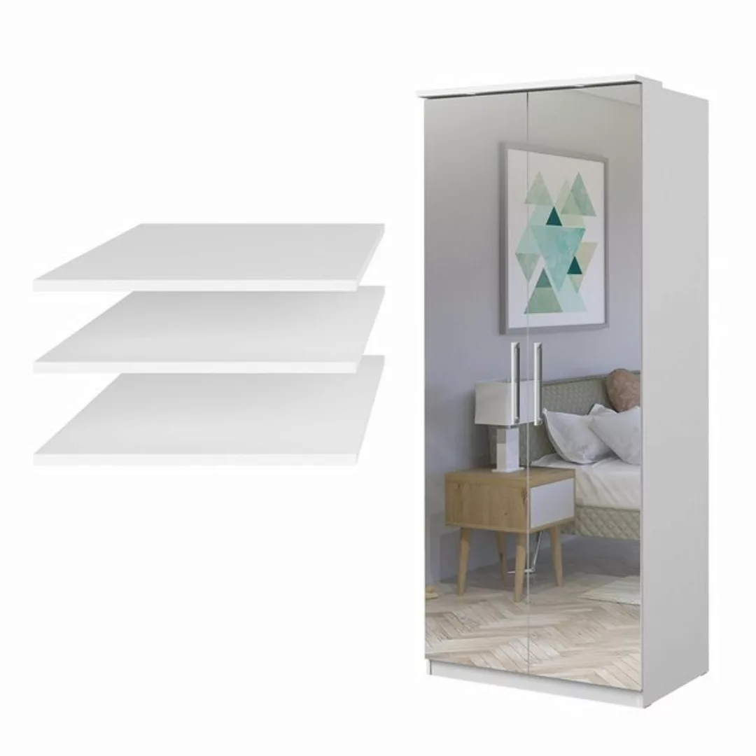 Kleiderschrank weiß mit Spiegeltüren OLMO-83 inkl. Einlegeböden, B/H/T: ca. günstig online kaufen