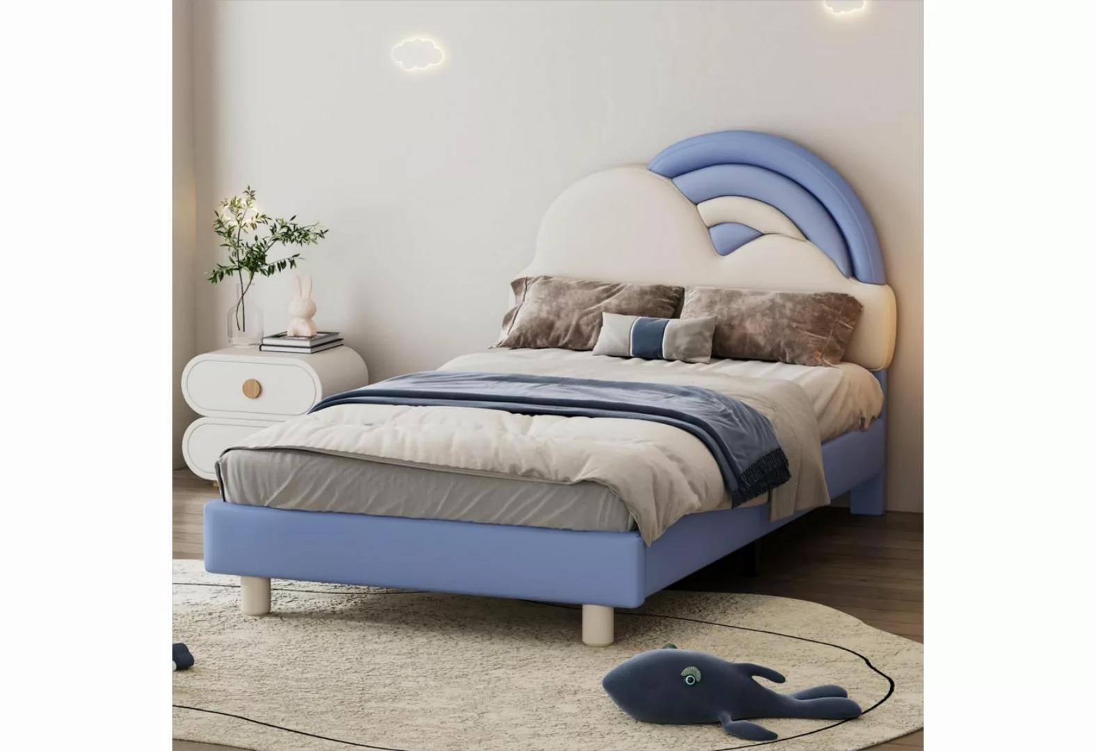 OKWISH Kinderbett Polsterbett mit kuscheligem Regenbogenwolken-Kopfteil, Ho günstig online kaufen