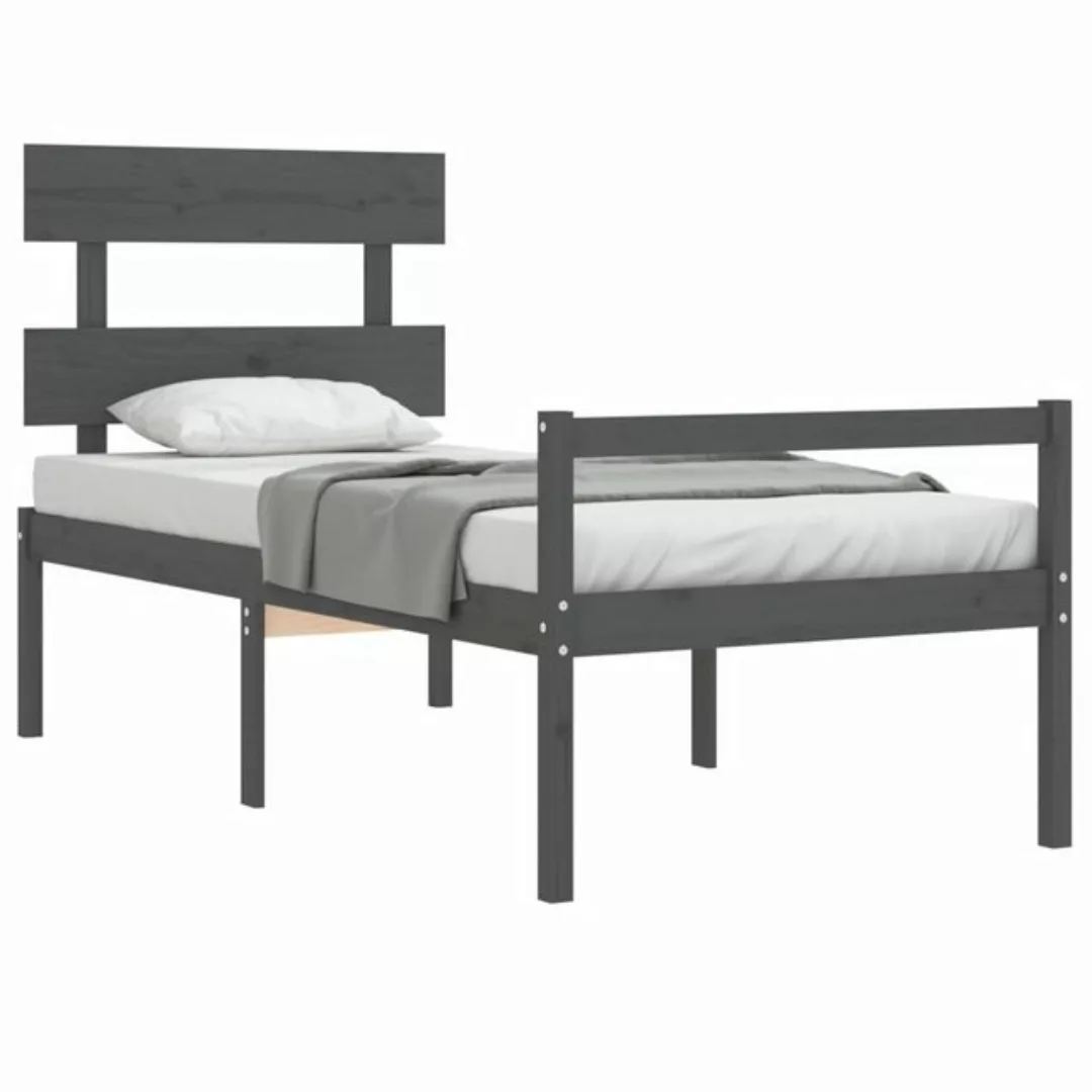 vidaXL Bett Seniorenbett mit Kopfteil 100x200 cm Grau Massivholz günstig online kaufen