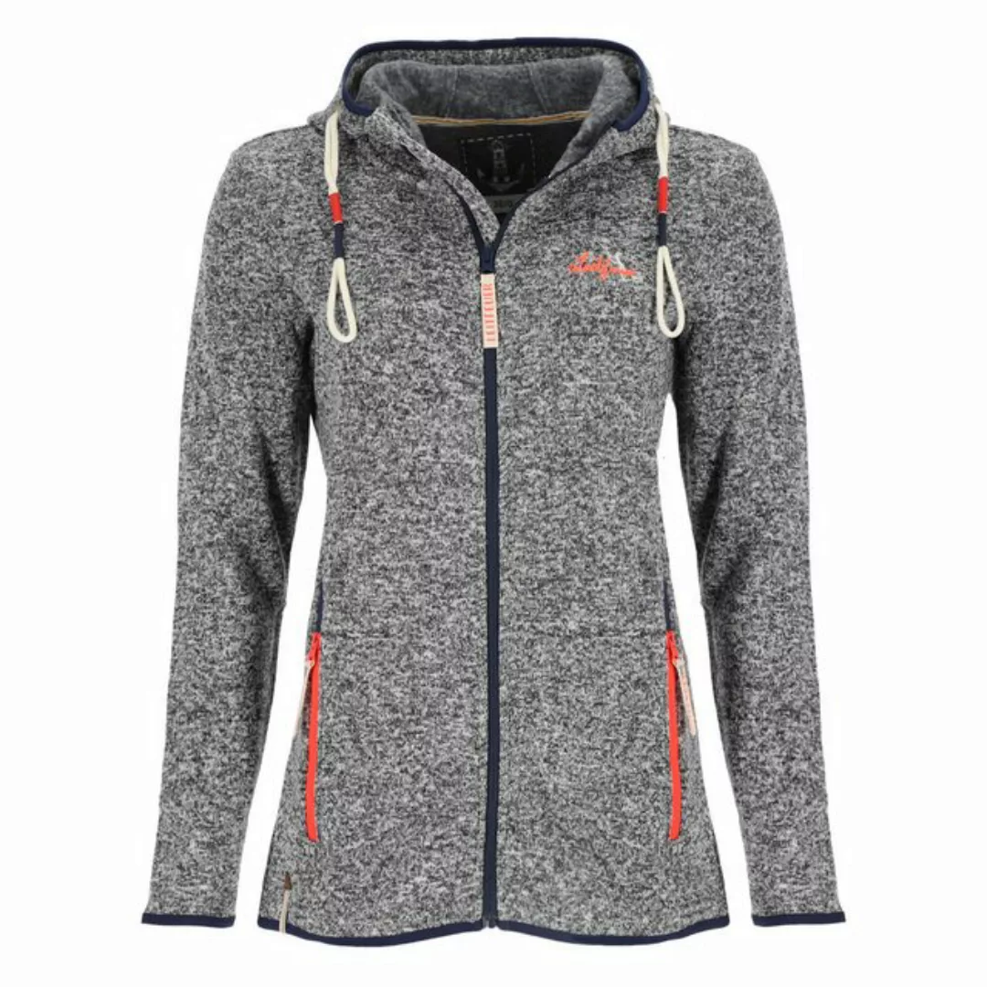 Leitfeuer Strickfleecejacke Damen Fleecejacke mit Kapuze und kleinem Druck günstig online kaufen