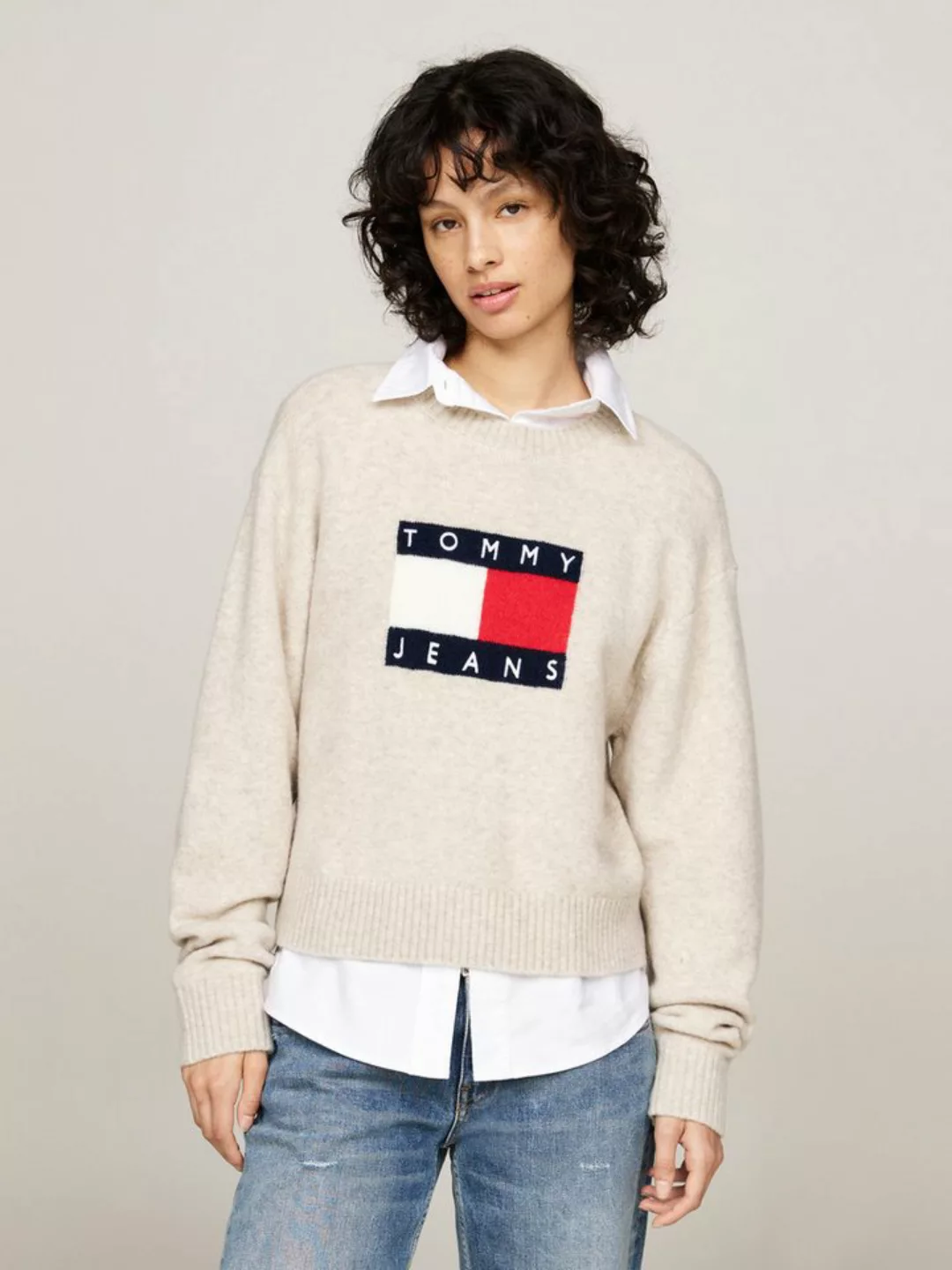 Tommy Jeans Strickpullover TJW MELANGE FLAG SWEATER EXT in melierter Optik, günstig online kaufen