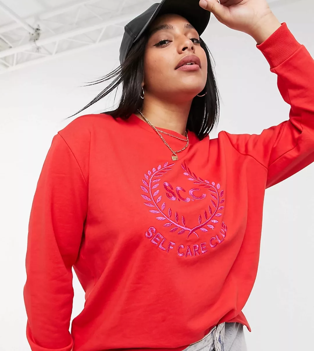 Simply Be – Sweatshirt in Rot mit „Self Care Club”-Slogan günstig online kaufen