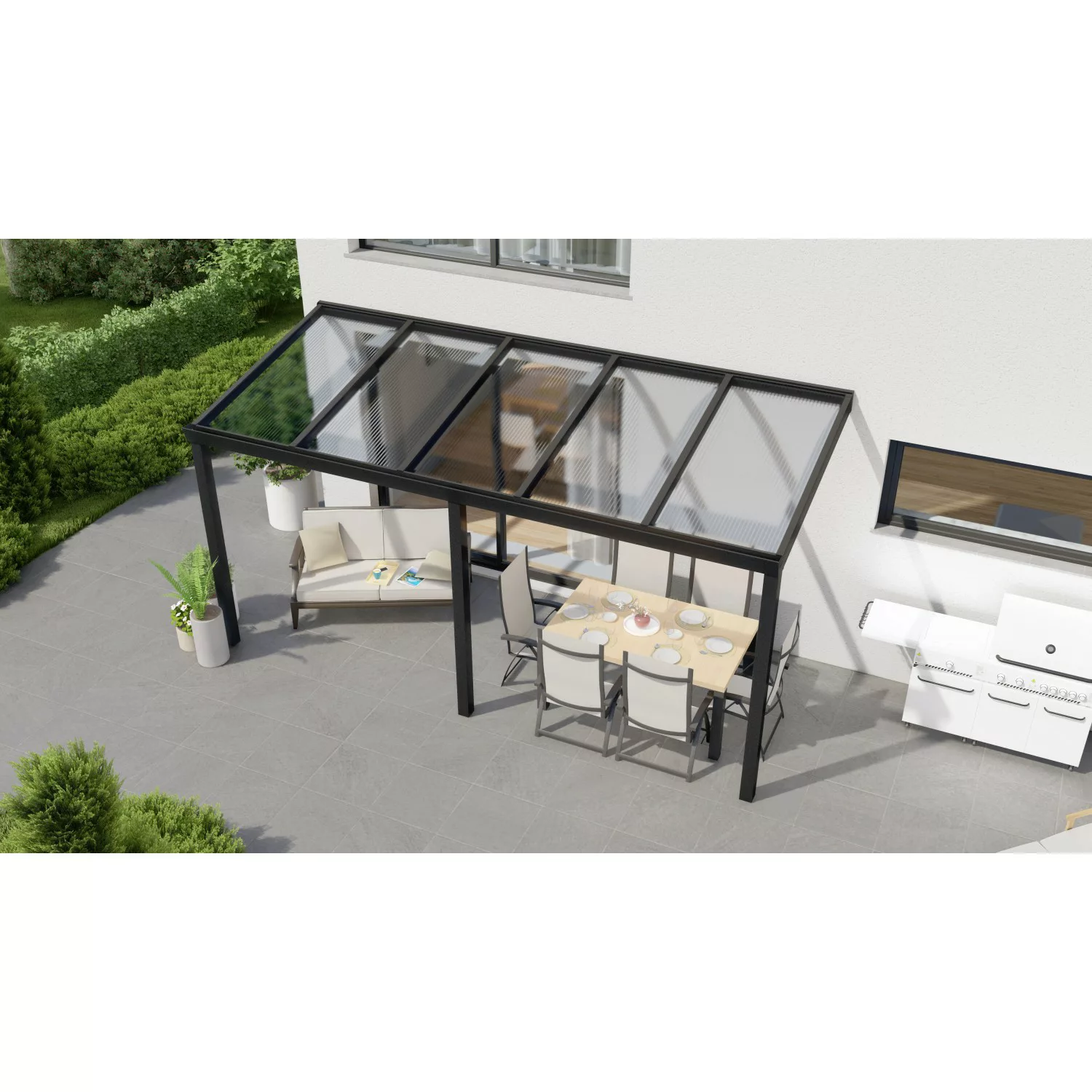 Terrassenüberdachung Professional 500 cm x 200 cm Schwarz Struktur PC Klar günstig online kaufen