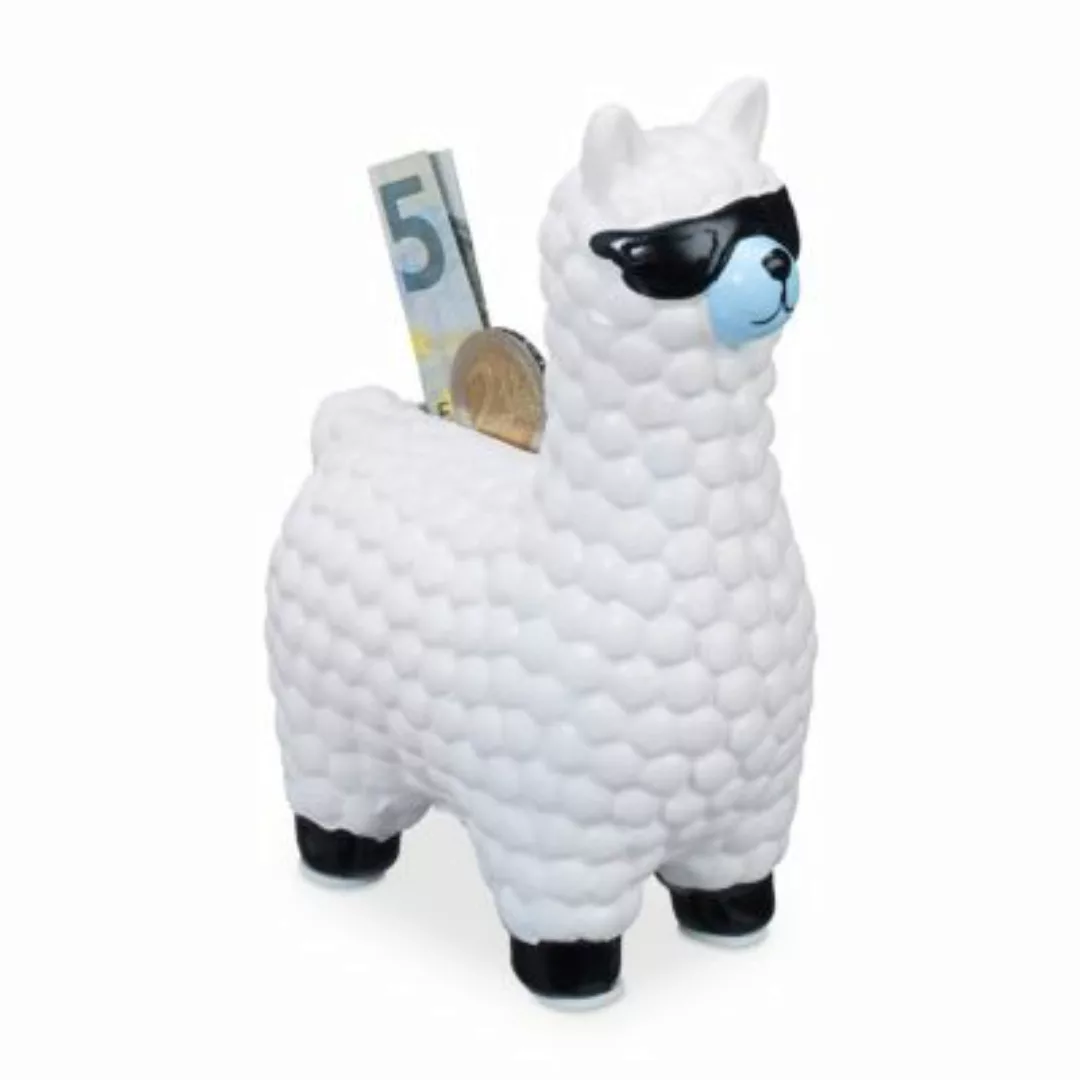 relaxdays Lama Spardose mit Sonnenbrille weiß günstig online kaufen