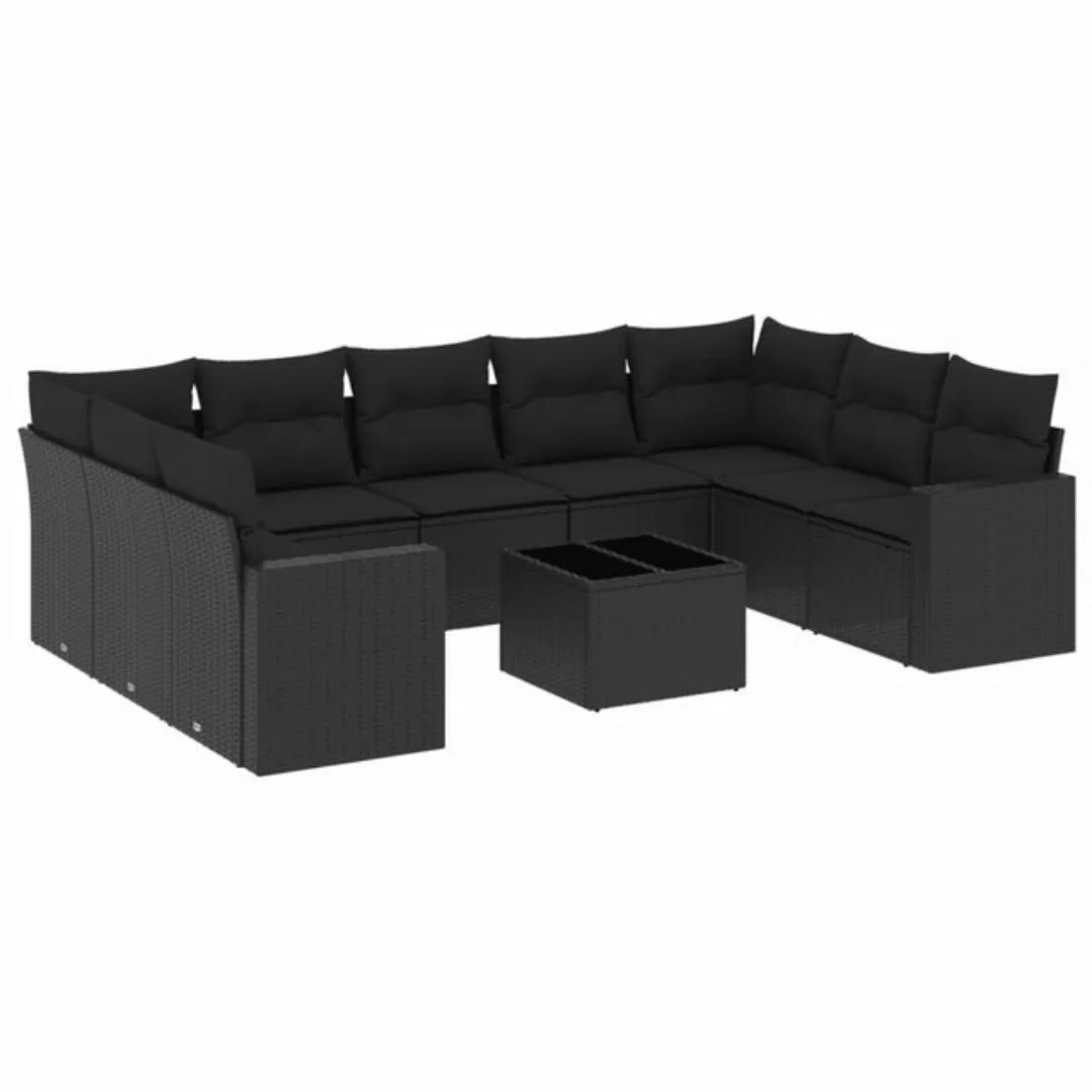 vidaXL Loungesofa 10-tlg. Garten-Sofagarnitur mit Kissen Schwarz Poly Ratta günstig online kaufen