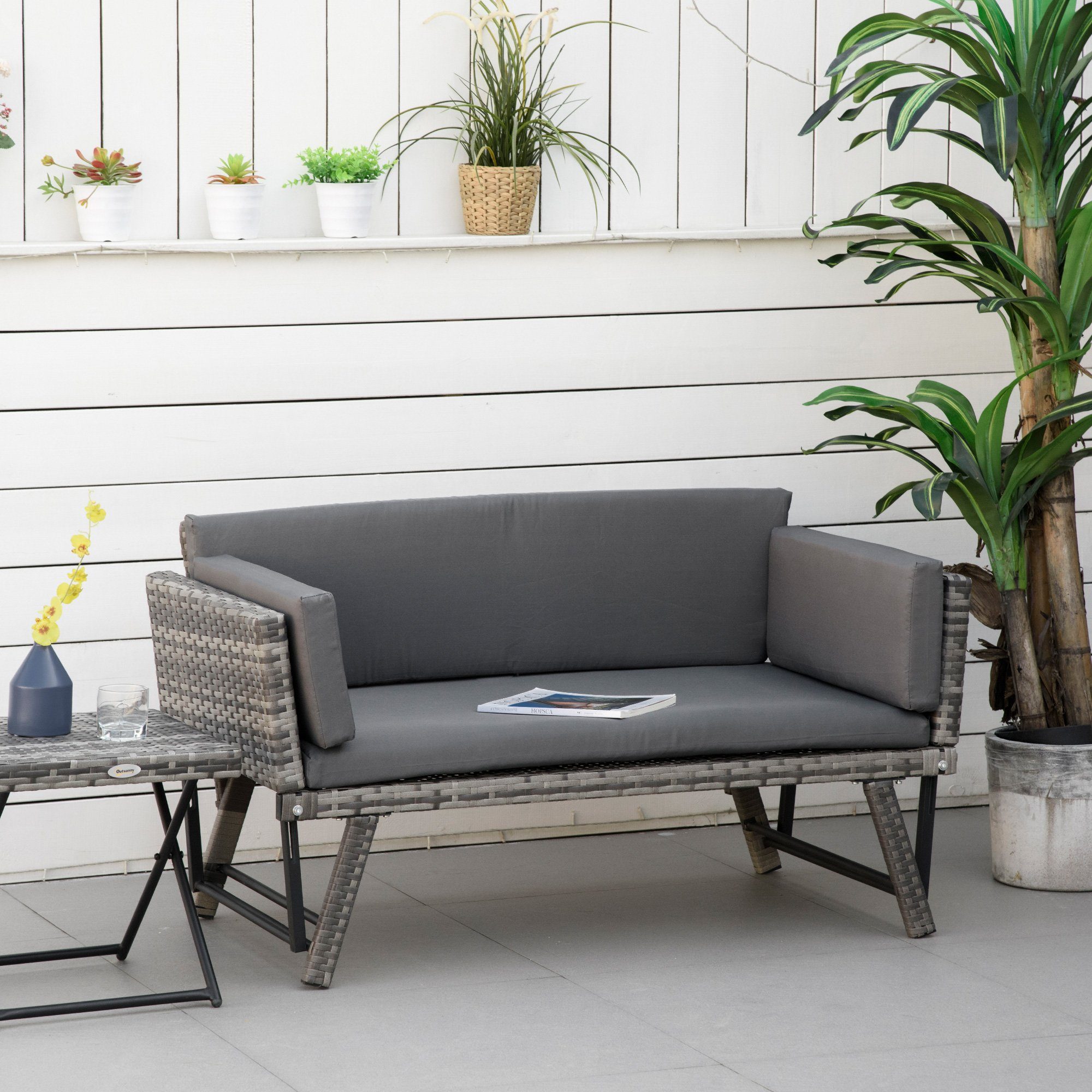 Outsunny Gartensofa 2 Sitzer Loungesofa, Gartenbank, günstig online kaufen