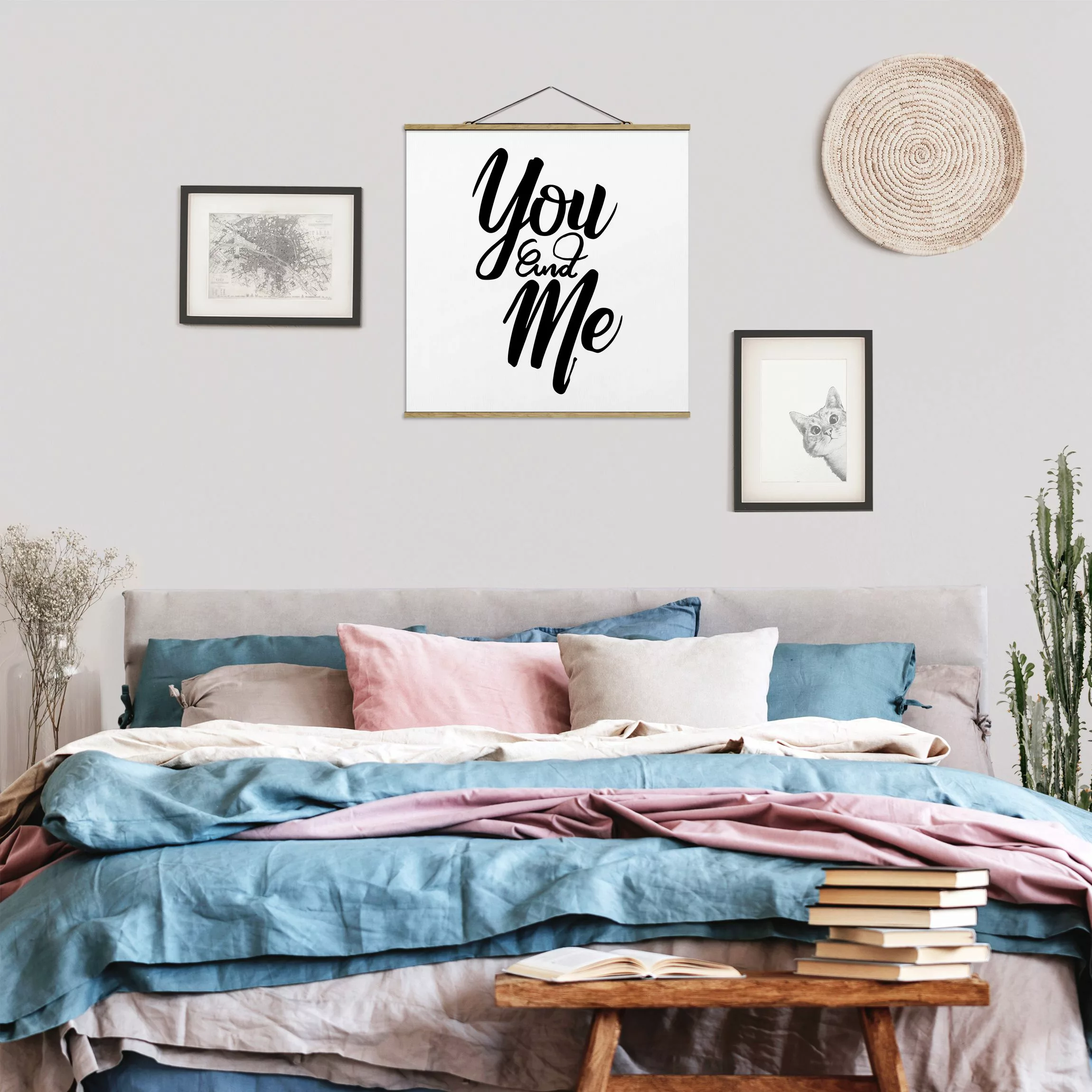 Stoffbild Spruch mit Posterleisten - Quadrat You and me günstig online kaufen