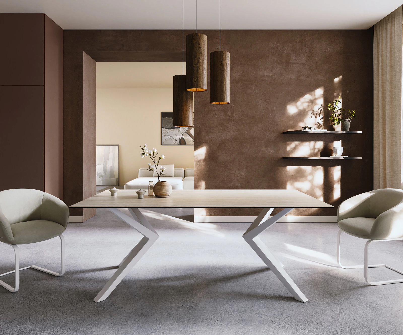 Esstisch Edge 200x100 Keramik Laminam® Travertino Bianco Creme-Weiß Zenthar günstig online kaufen