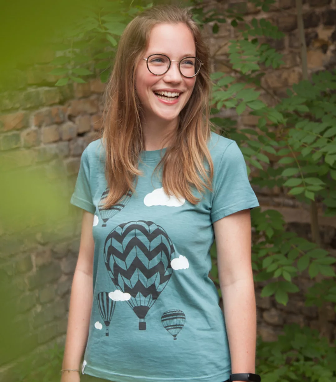 Heißluftballon & Wolken - Frauen T-shirt - Aus Baumwolle Bio - Slub Mint günstig online kaufen