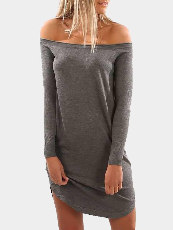 YOINS BASICS Grauer schulterfreier gebogener Saum Mini Kleid günstig online kaufen