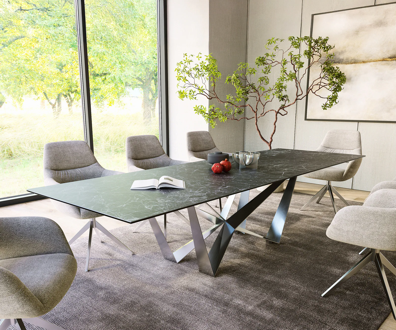 Esstisch Edge 300x100cm Keramik Laminam®Nero Greco Anthrazit Spider Flachst günstig online kaufen
