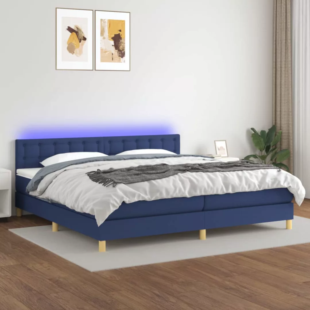 Vidaxl Boxspringbett Mit Matratze & Led Blau 200x200 Cm Stoff günstig online kaufen