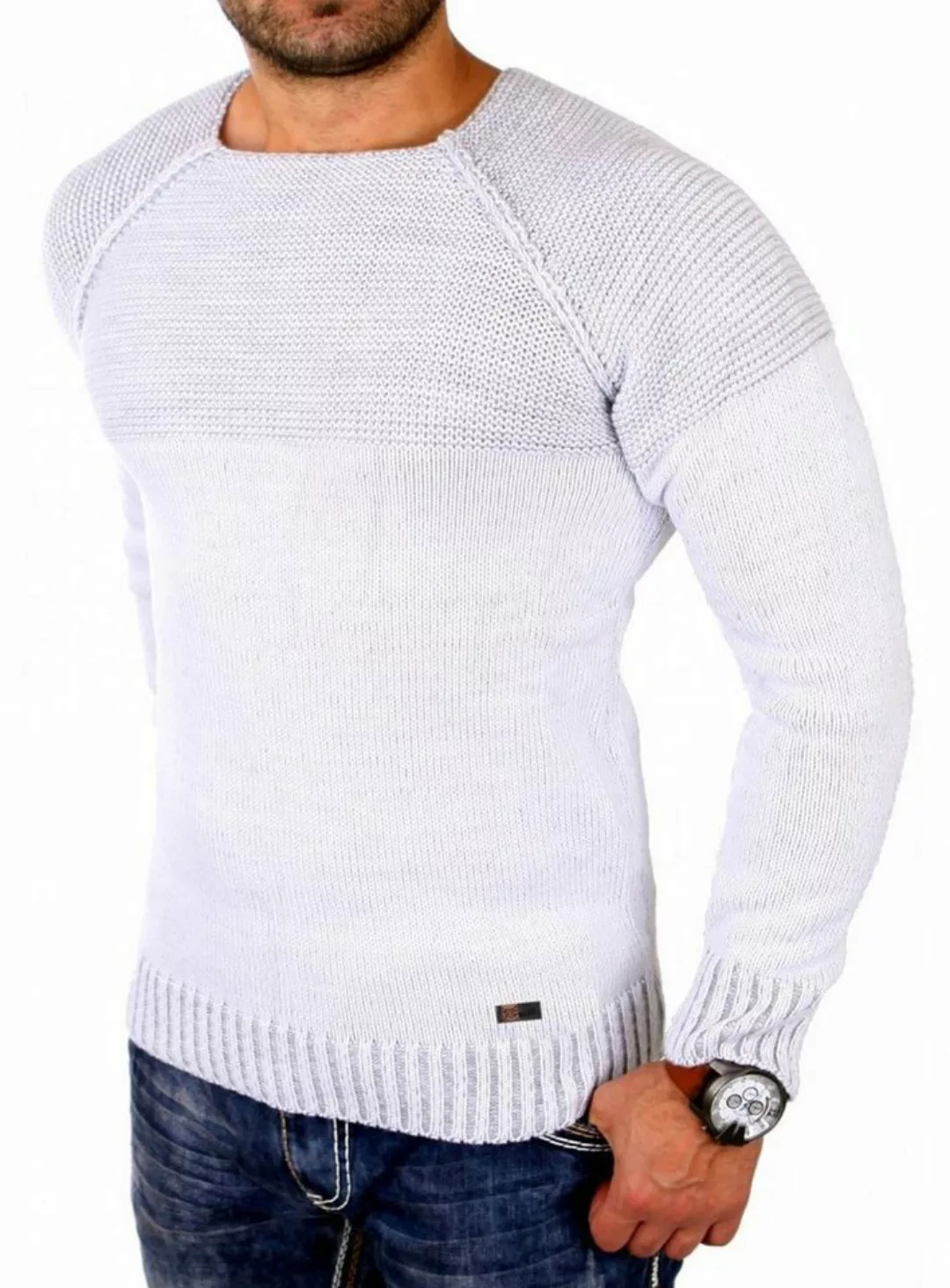 Reslad Strickpullover Reslad Strickpullover Herren Two Tone Rundhals Strick günstig online kaufen