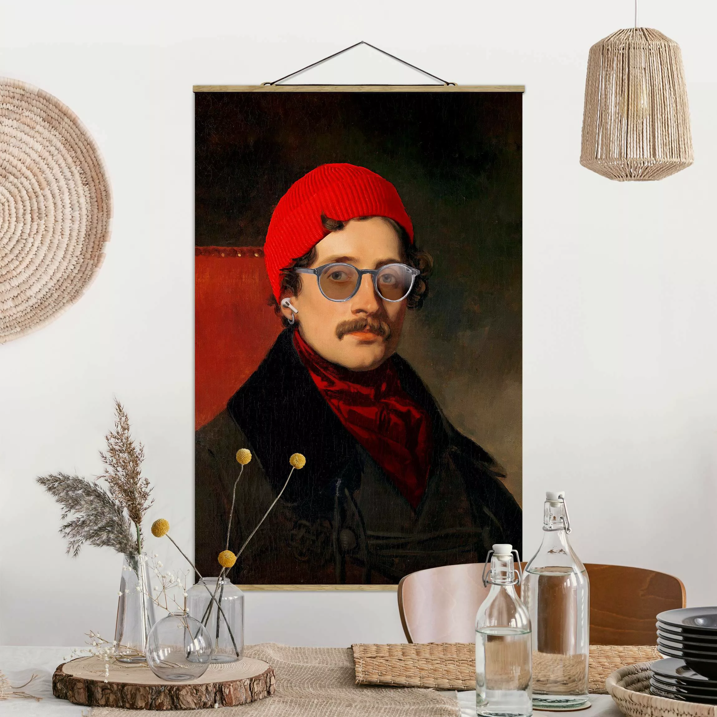 Stoffbild mit Posterleisten Portrait eines Hipsters günstig online kaufen