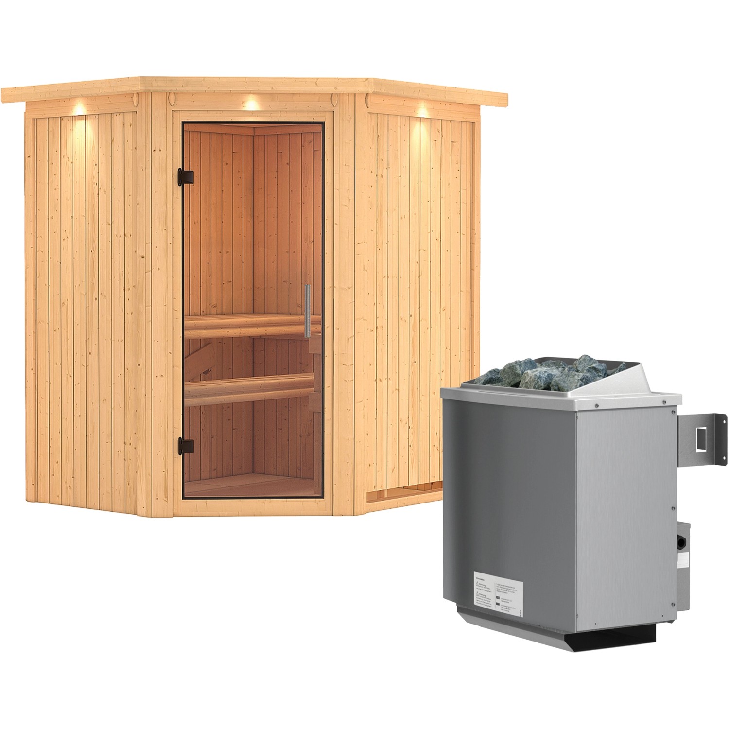 Karibu Sauna Tjorven, Ofen, integrierte Steuerung, Glastür, LED-Dachkranz günstig online kaufen