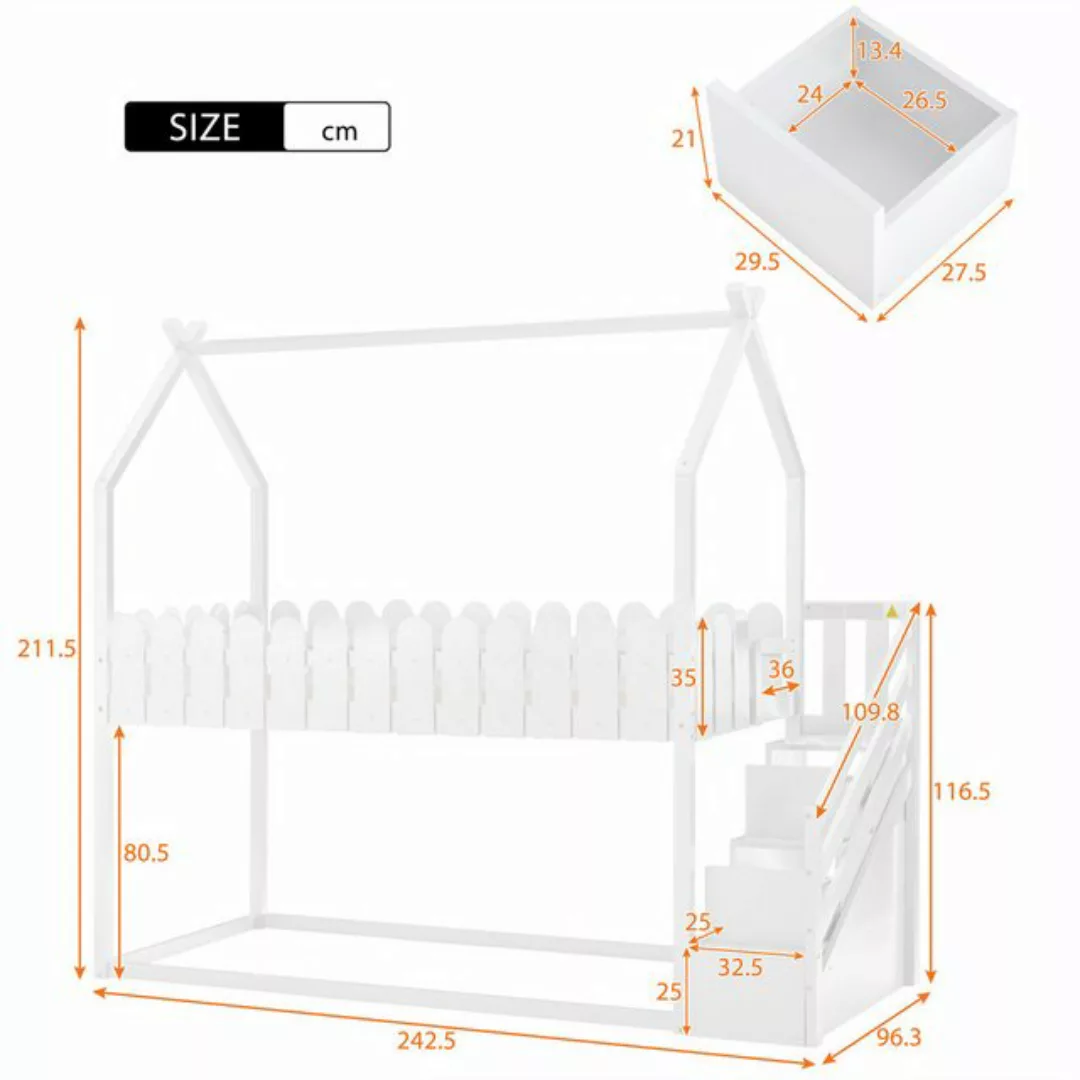 XDeer Kinderbett Etagenbett, mit 3 Treppen, mit 2 Schubladen 200 X 90cm, Ki günstig online kaufen