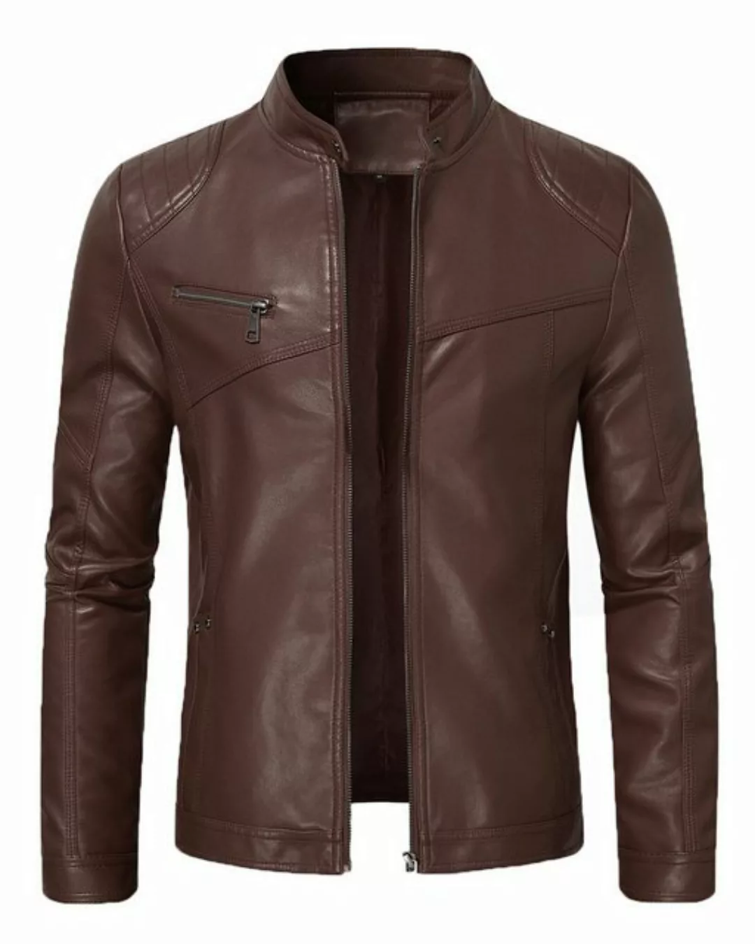 Allthemen Lederjacke Herren Bikerjacke mit Stehkragen günstig online kaufen