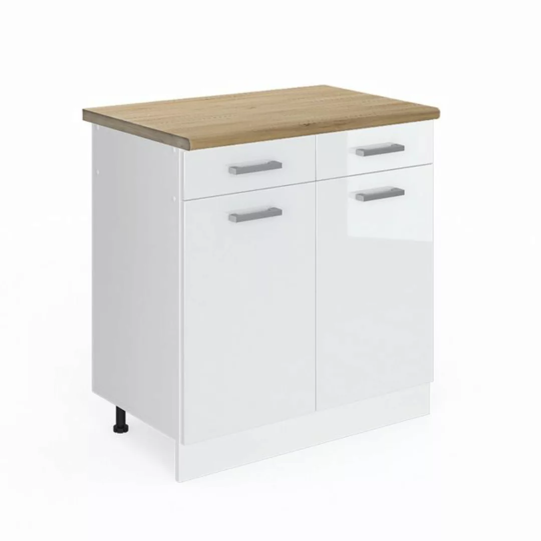 Vicco Unterschrank R-Line, Weiß Hochglanz/Weiß, 80 cm AP Eiche günstig online kaufen