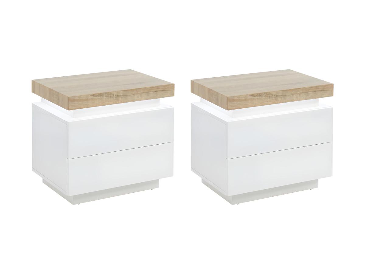 2er-Set Nachttische mit 2 Schubladen & LEDs - MDF lackiert - Weiß & Eichefa günstig online kaufen