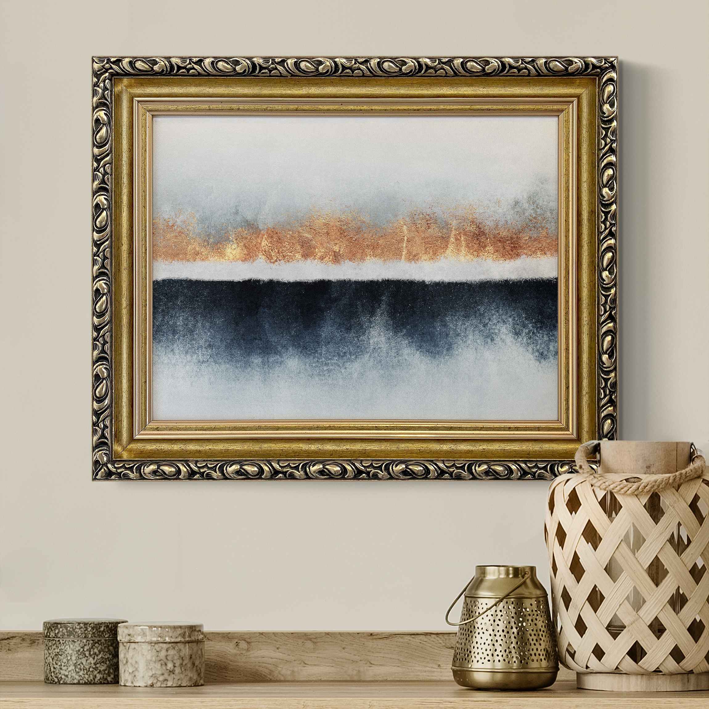 Gerahmtes Leinwandbild Goldener Horizont Aquarell günstig online kaufen