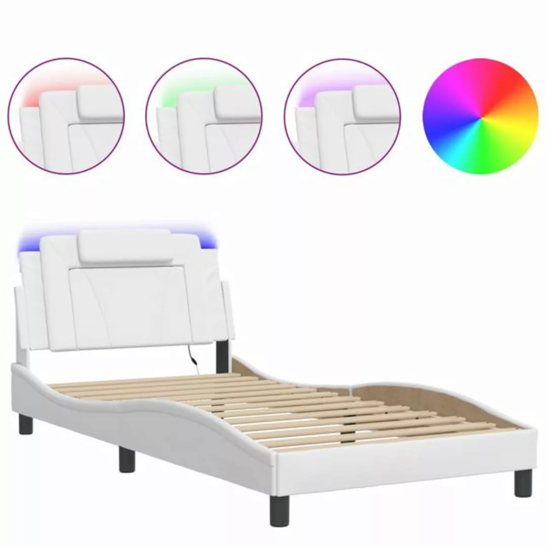 vidaXL Bett Bettgestell mit LED Weiß 100x200 cm Kunstleder günstig online kaufen