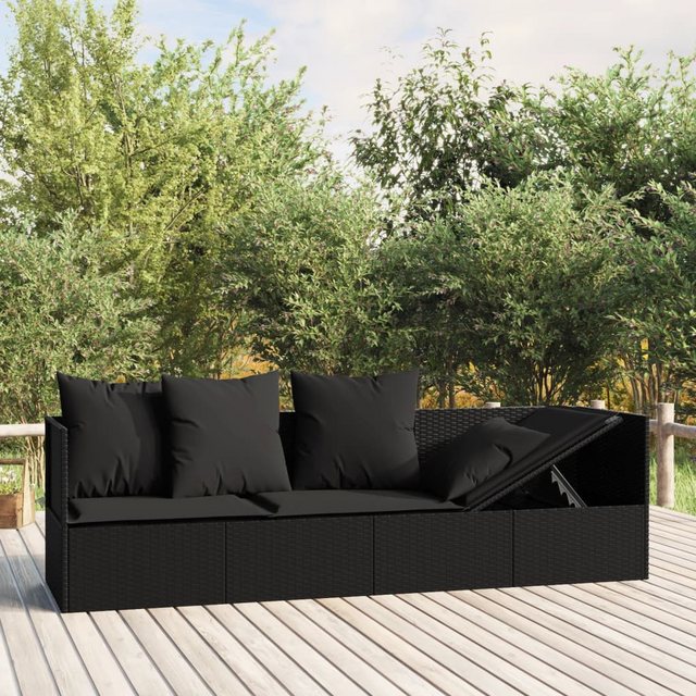 vidaXL Loungesofa Outdoor-Loungebett mit Kissen Schwarz Poly Rattan günstig online kaufen