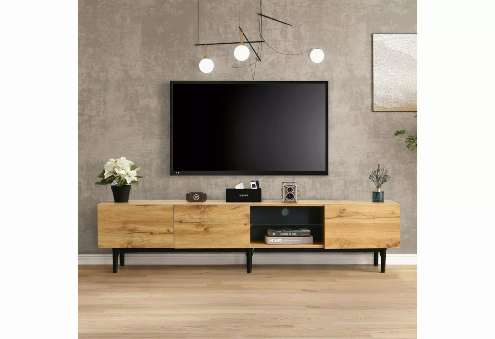 TV-Schrank Fernsehschrank TV-Lowboard mit 7 farblich variablen LED-Leuchten günstig online kaufen