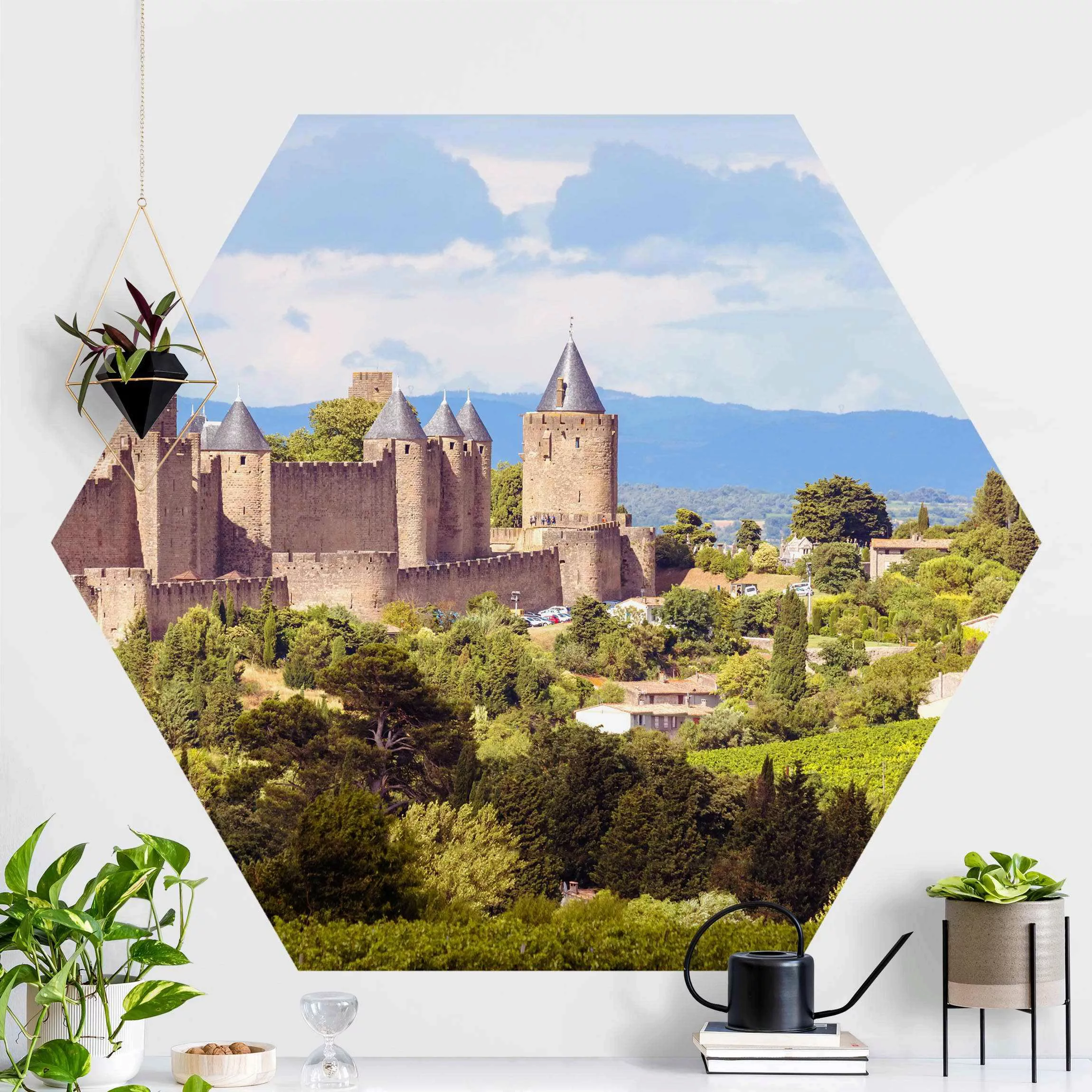 Hexagon Fototapete selbstklebend Burg im Grünen günstig online kaufen