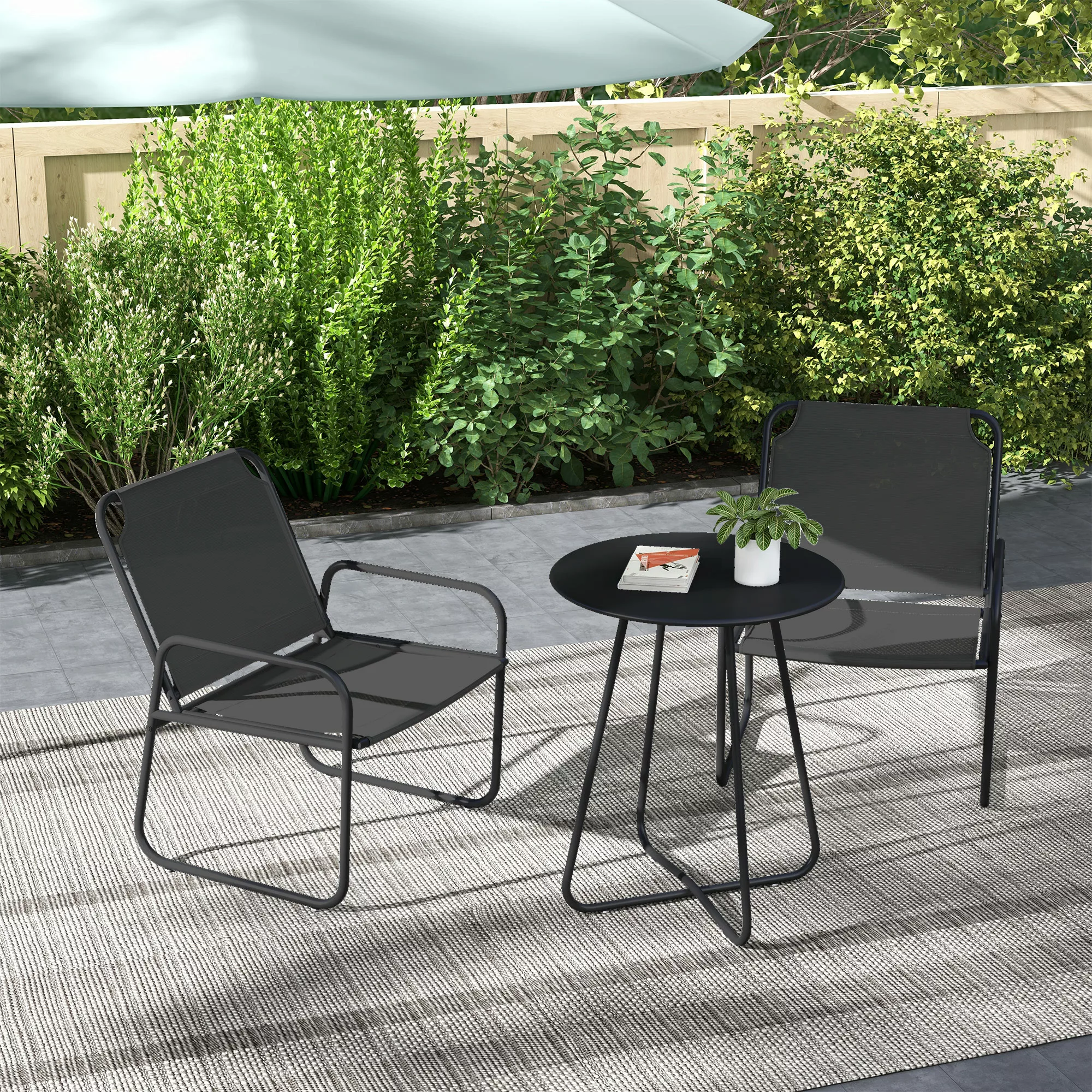 Outsunny Gartenmöbel-Set 3-teilig, 2 Sessel 1 runder Tisch, Stahl und atmun günstig online kaufen