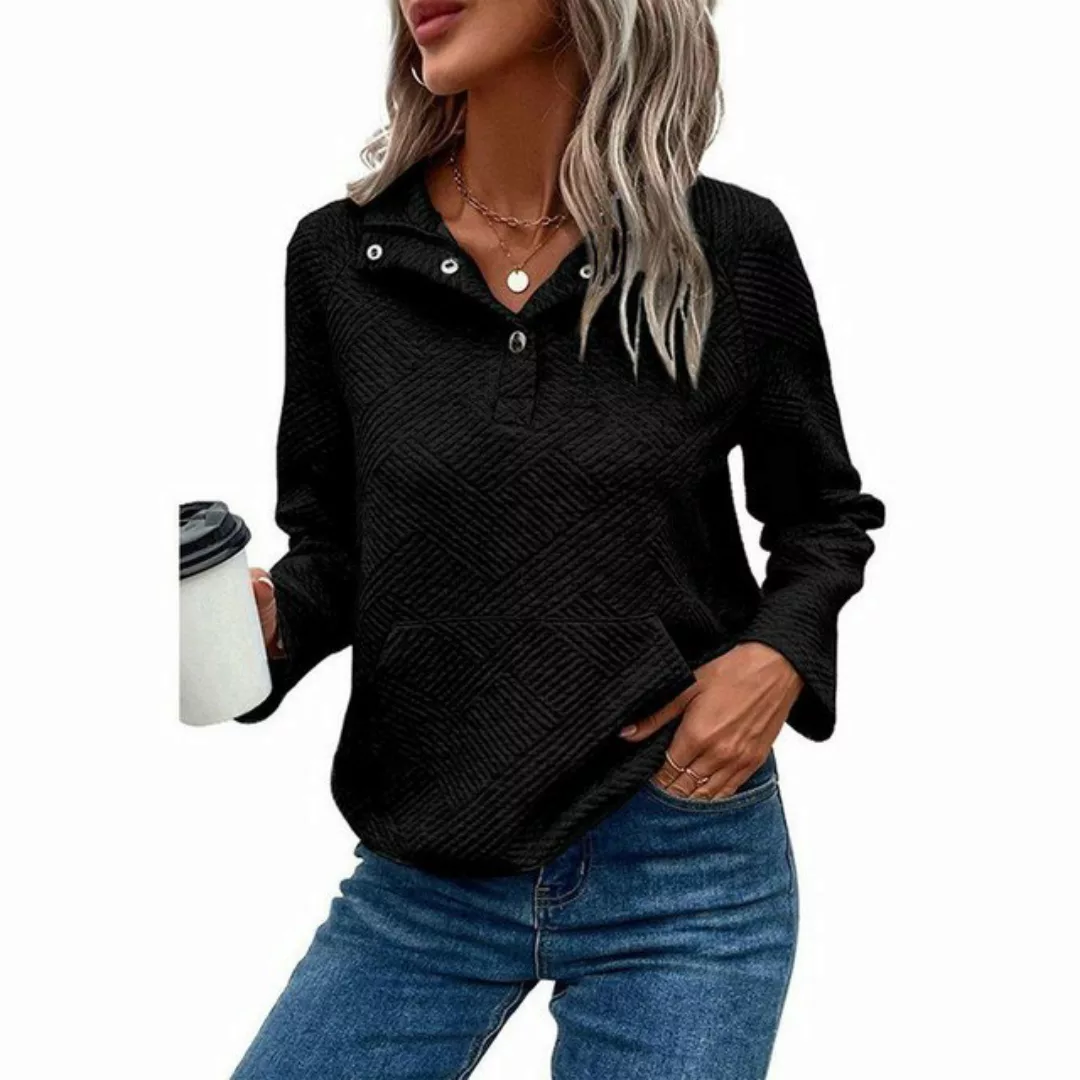 AFAZ New Trading UG Hemdbluse Damen Sweatshirts Langarm einfarbig V-Ausschn günstig online kaufen