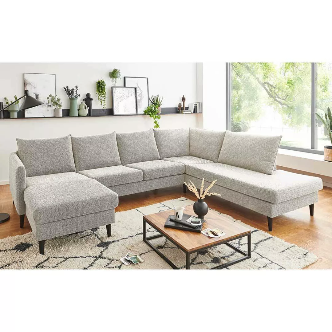 Couchlandschaft in Cremefarben Webstoff Skandi Design günstig online kaufen