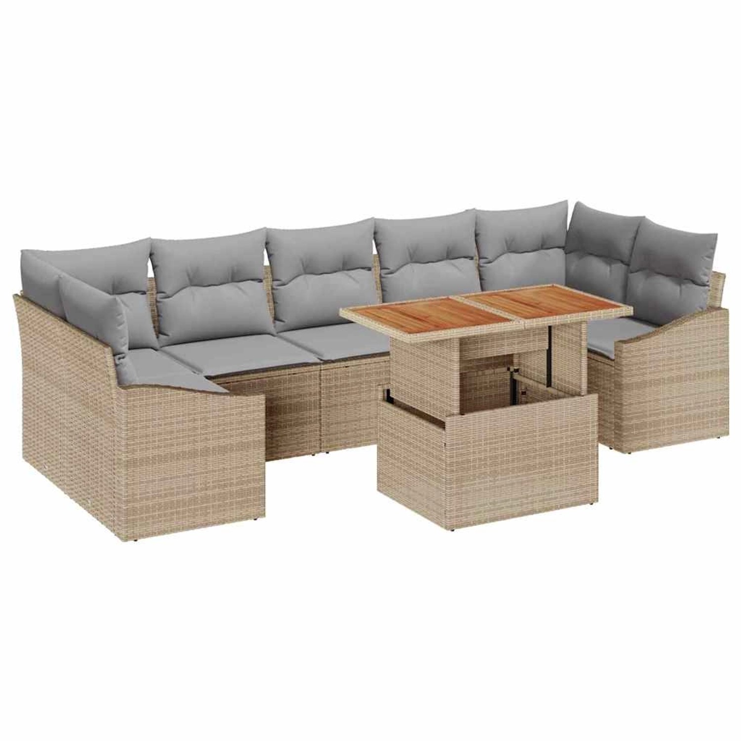 vidaXL Garten-Sofa-Set mit Kissen mit Speicher 8-Tlg Beige Hellgrau 3358541 günstig online kaufen