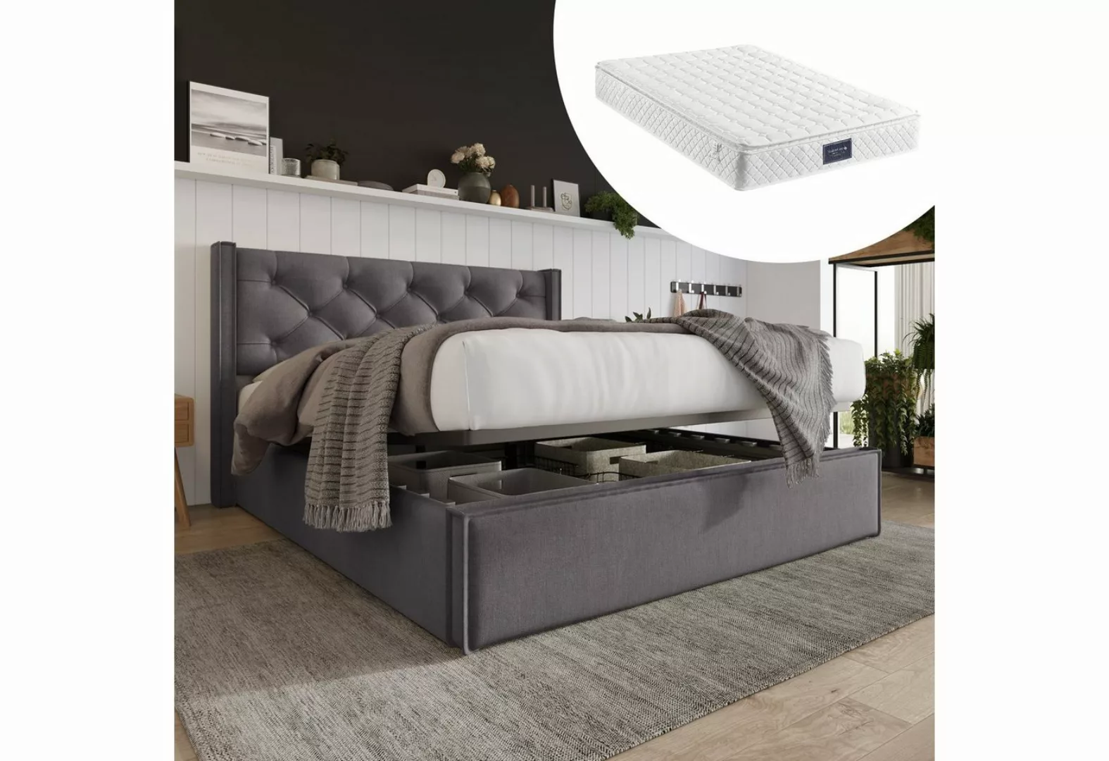 REDOM Polsterbett Hydraulisches (140x200cm,Bett mit Lattenrost aus Metallra günstig online kaufen
