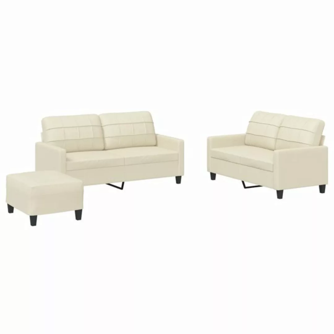 vidaXL Sofa Sofagarnitur mit Kissen Kunstleder, Standard + Fußhocker, Creme günstig online kaufen