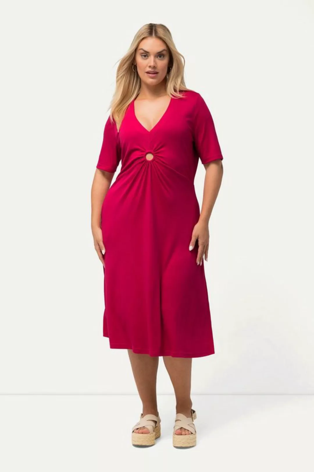 Ulla Popken Sommerkleid Jersey-Midikleid A-Linie V-Ausschnitt Halbarm günstig online kaufen