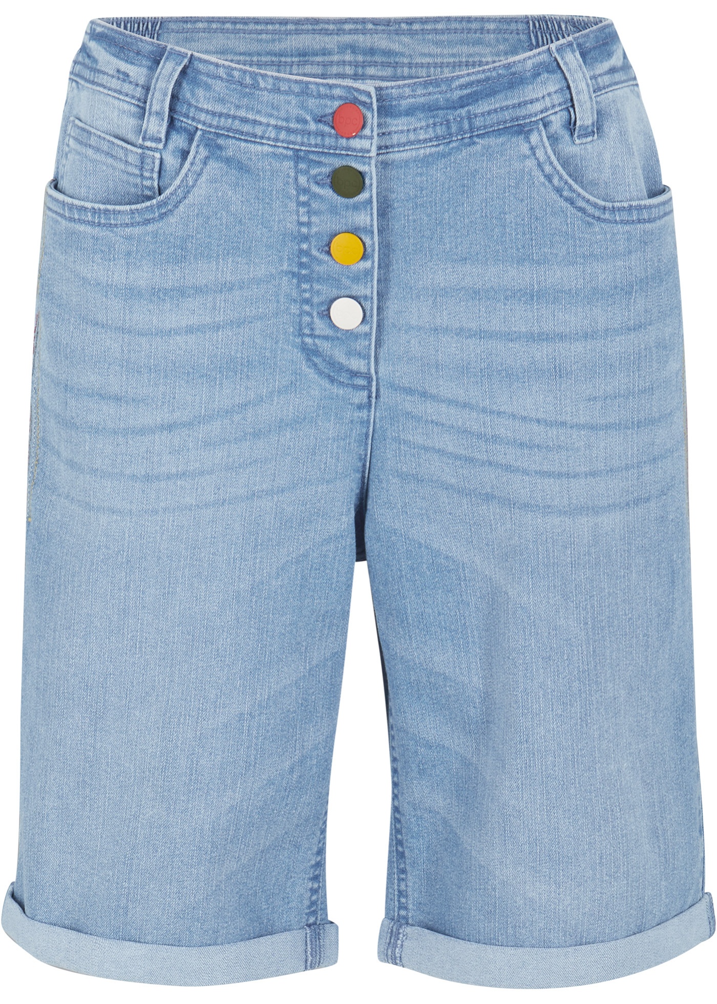 Komfort-Stretch-Jeans-Bermuda mit Stickerei und Bequembund günstig online kaufen