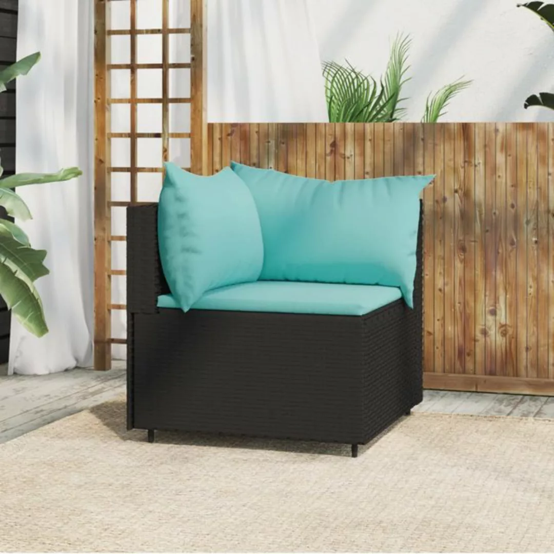 vidaXL Ecksofa Garten-Ecksofa mit Kissen Schwarz Poly Rattan günstig online kaufen