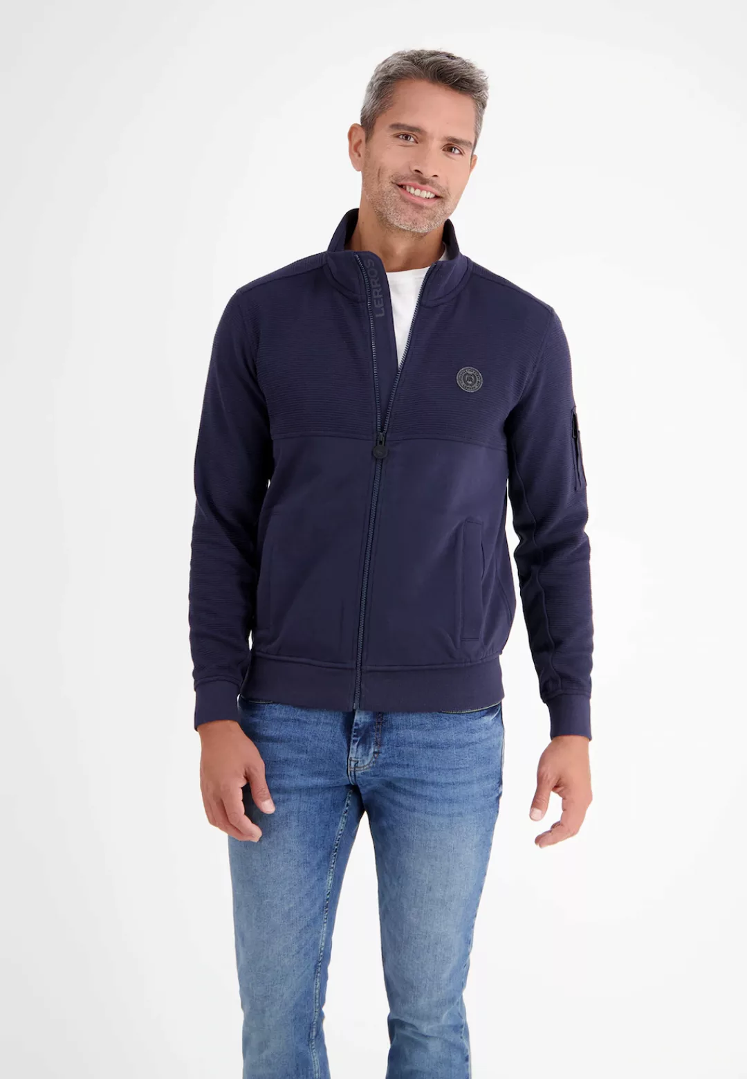 LERROS Sweatjacke "LERROS Sweatjacke, quer-gerippt mit Stehkragen" günstig online kaufen