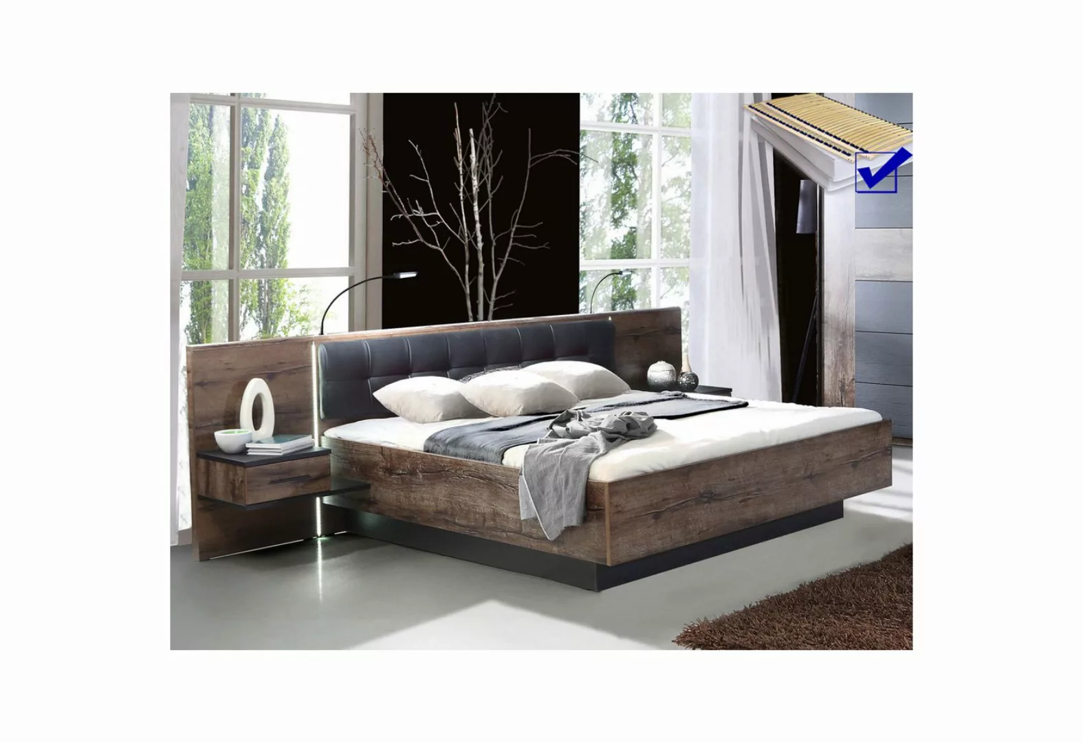 expendio Bett Bellino 3, Schlammeiche / Schwarzeiche 305x97x209 cm günstig online kaufen