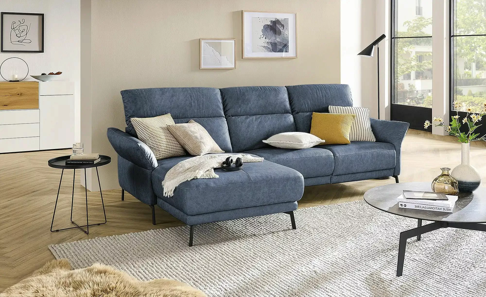 Wohnwert Ecksofa Leder Bellana ¦ blau ¦ Maße (cm): B: 285 H: 101 T: 161.0 P günstig online kaufen