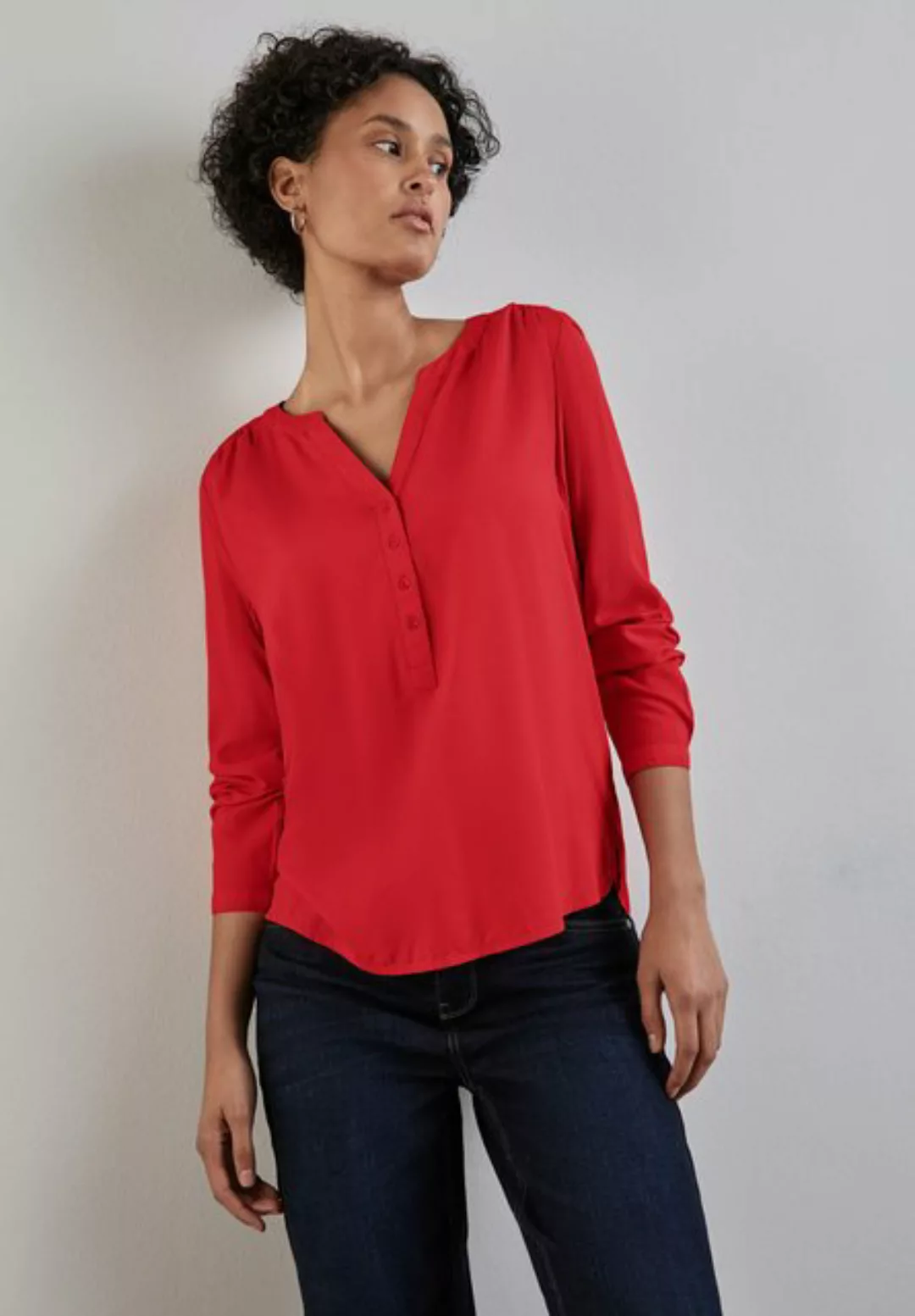 STREET ONE Klassische Bluse Street One Uni Basic Bluse in Mandarin Red (1-t günstig online kaufen